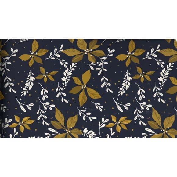 Hallmark Wrapping Paper Gold Poinsettias on Navy Blue 35 sq ft Roll Holiday Gift - Picture 1 of 6